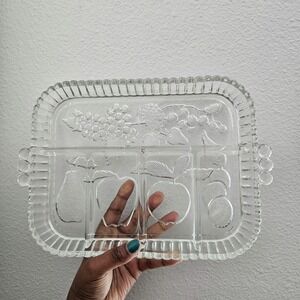 VTG Indiana Glass 5Part Relish Tray Platter with Fruit Design Crystal Happenings